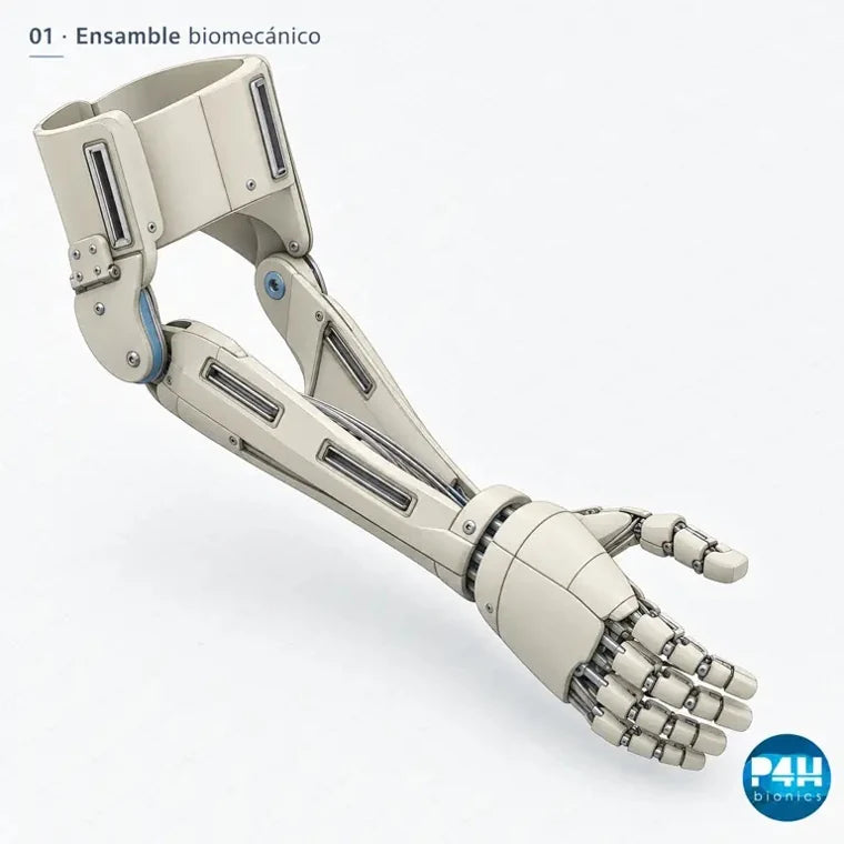 Ensamble de mano, antebrazo y brazo del proyecto de prótesis biomecánicas